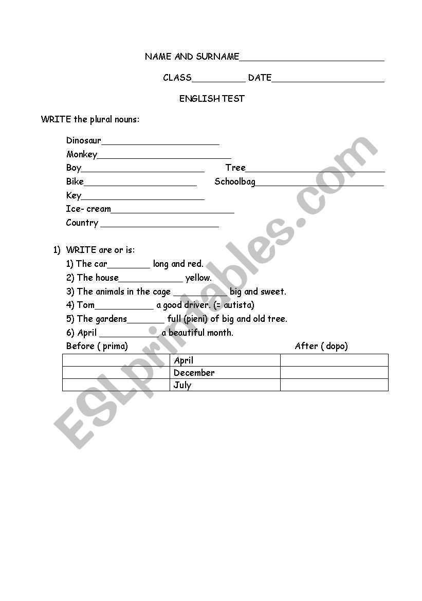 english test worksheet