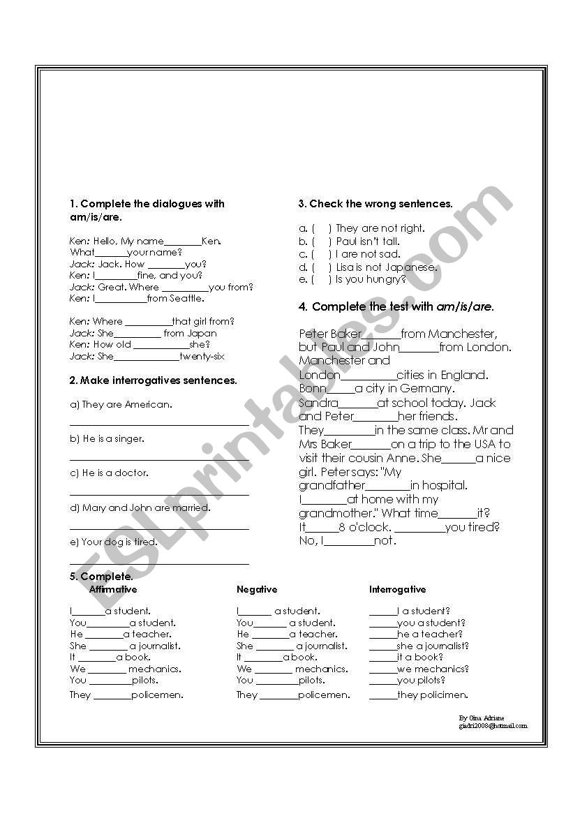 To Be - exercises worksheet