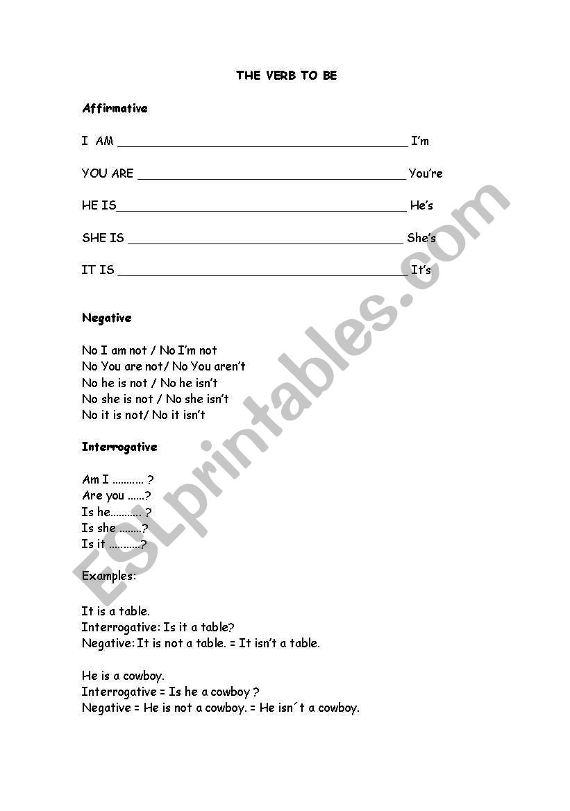 Verb To Be worksheet