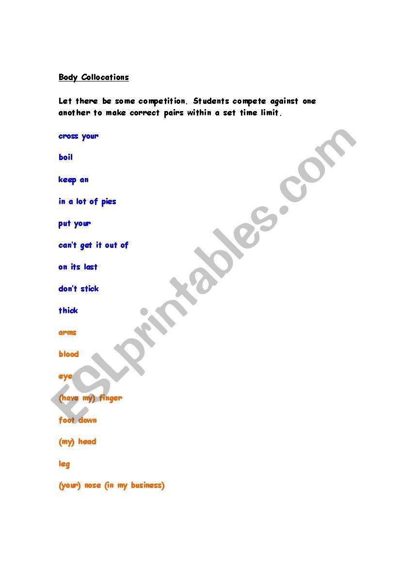 Body Collocations worksheet