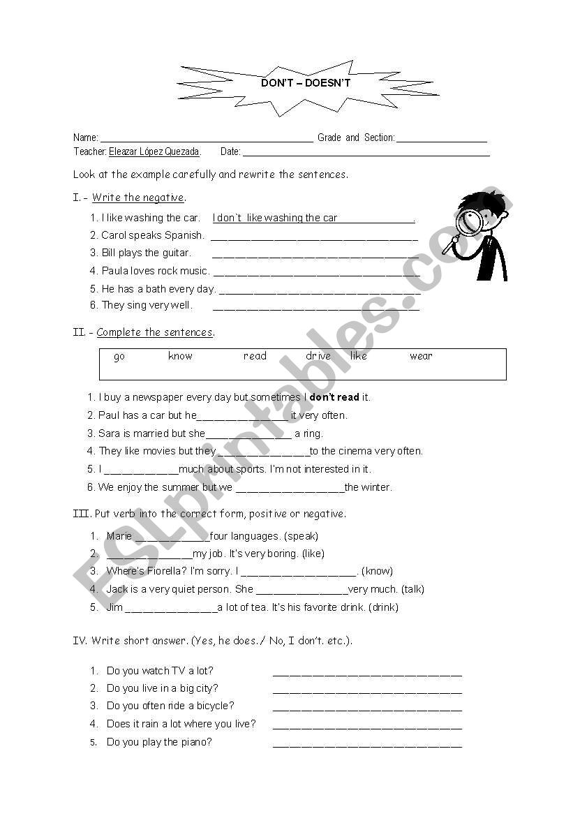 DO/ DOESN´T - ESL worksheet by eleazar