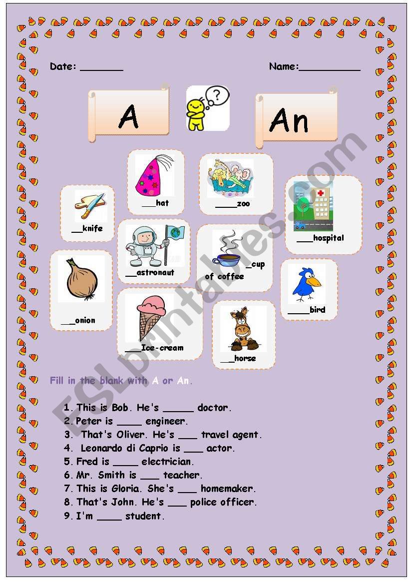 A or An worksheet