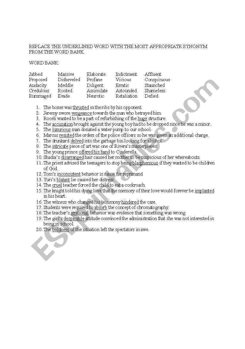 vocabular worksheet