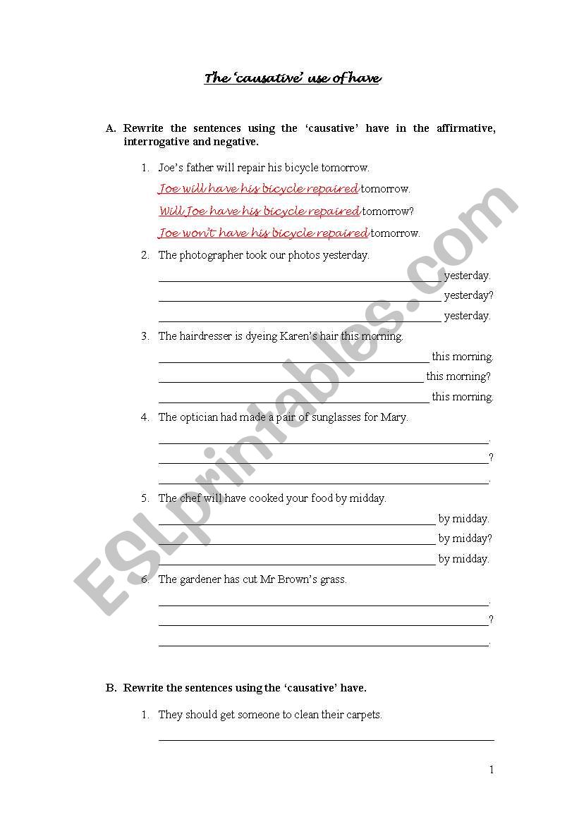 Causative form worksheet