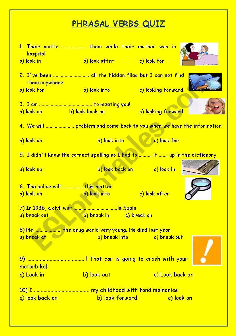 PHRASAL VERB MULTIPLE QUIZ AND ACTIVITY ESL Worksheet By PAROSUNA