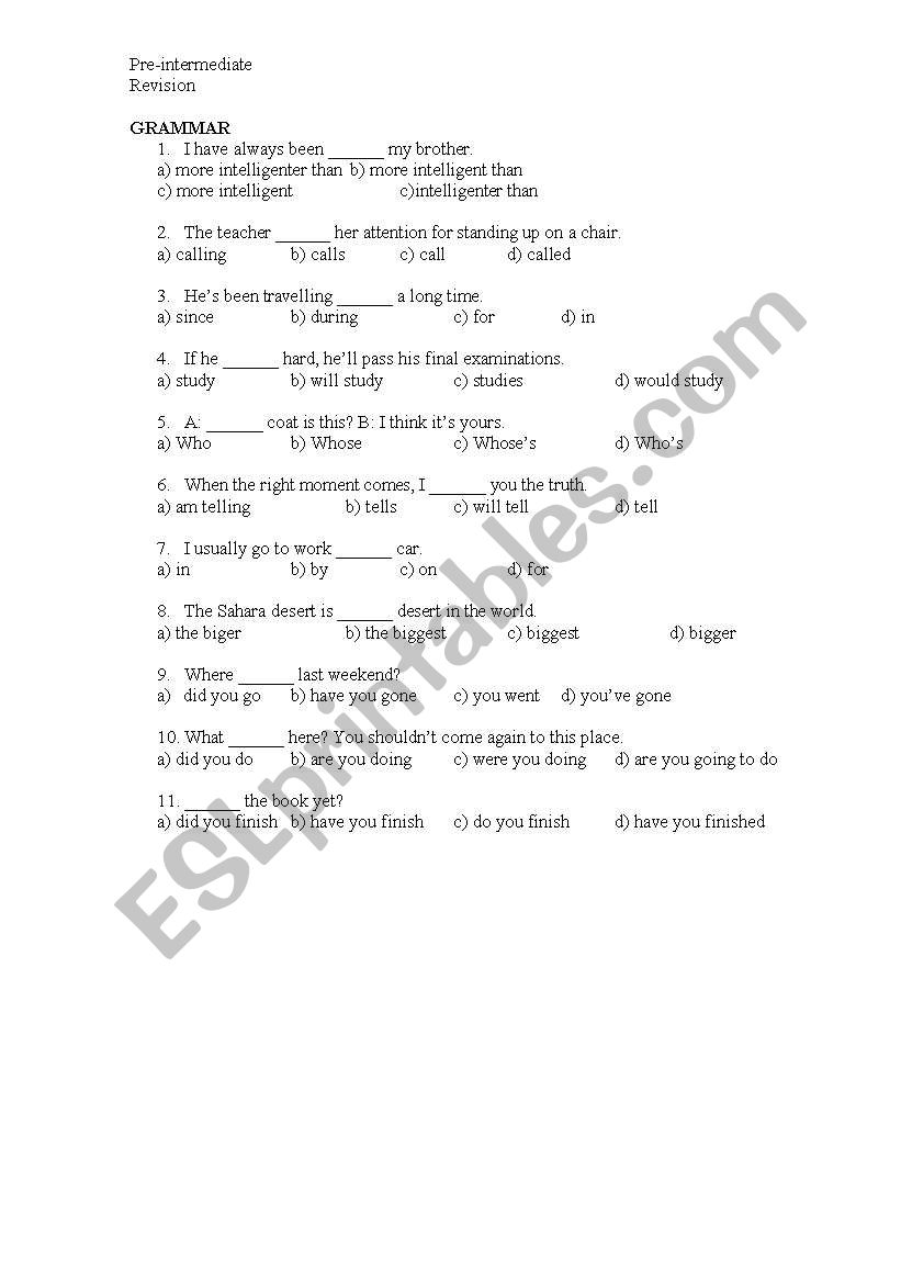 Revision (intermediate) worksheet