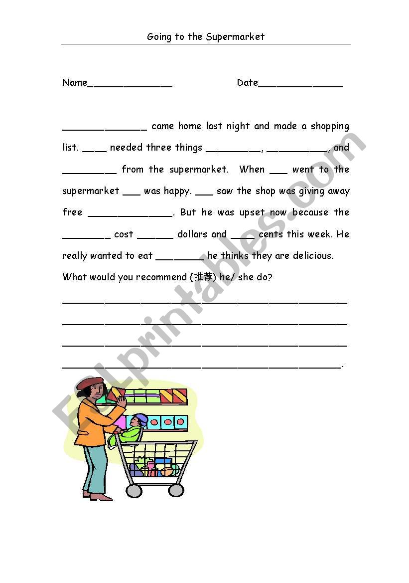 Supermarket Gapfill worksheet