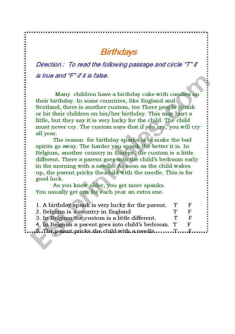 birthday worksheet