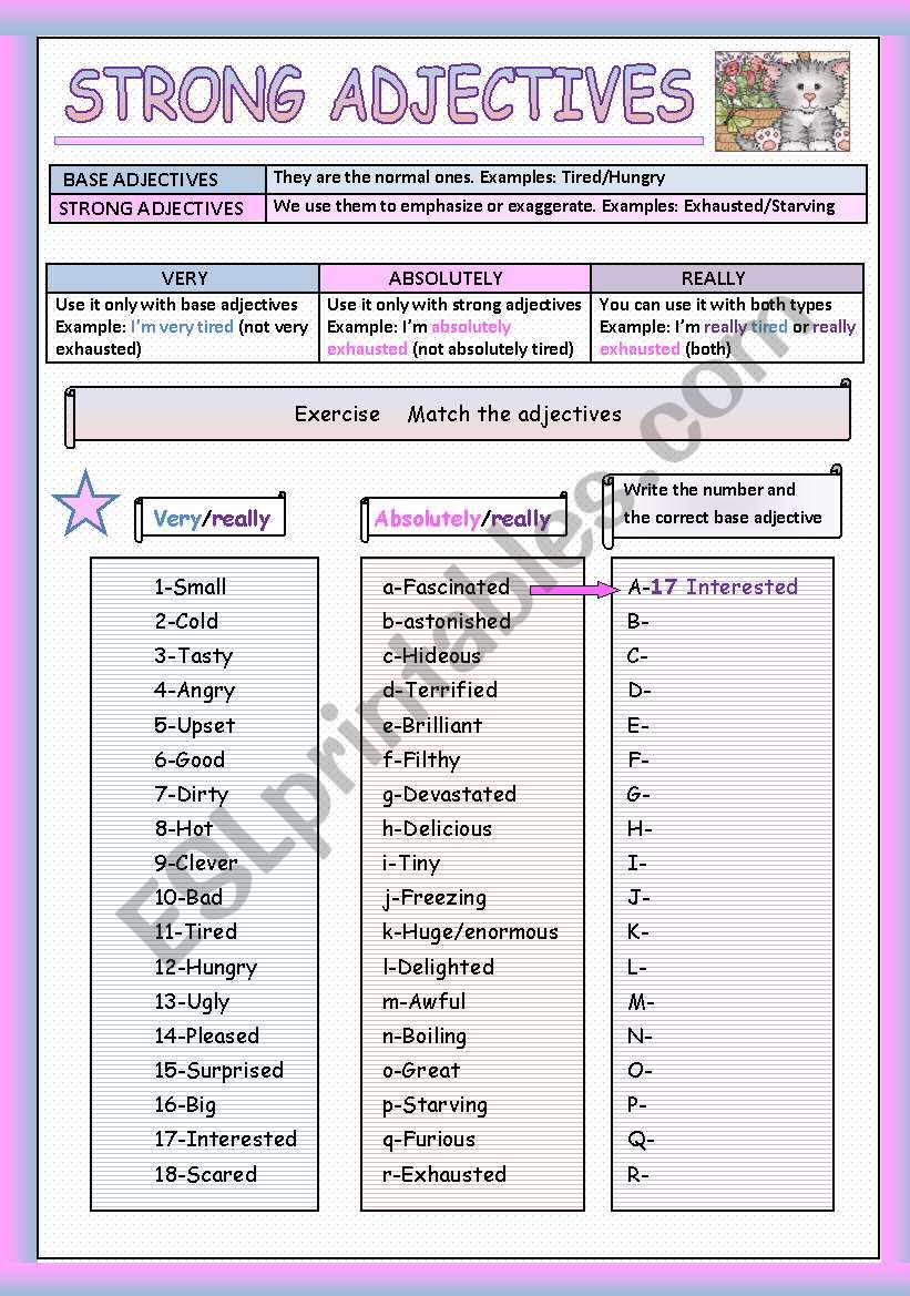 STRONG ADJECTIVES ESL Worksheet By Traute