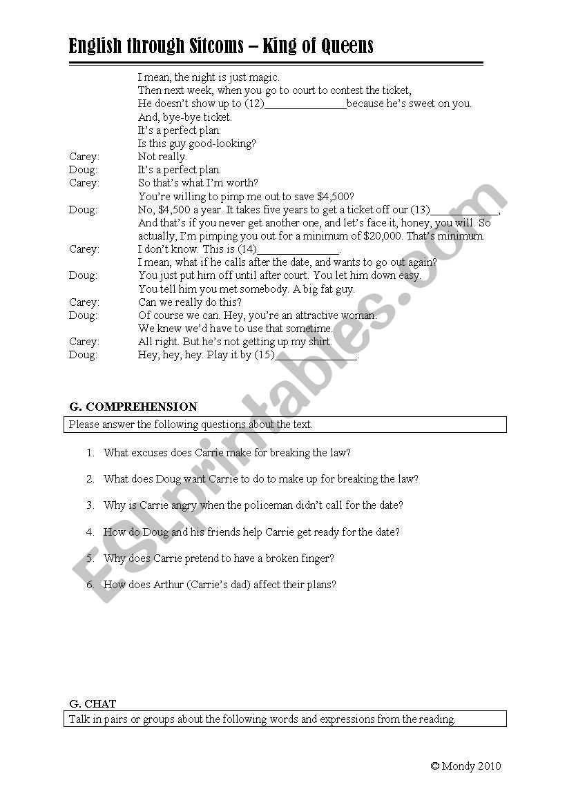 English worksheets: King of Queens - Season 1 Episode: Court Date