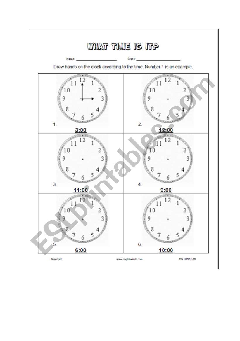 clocks worksheet