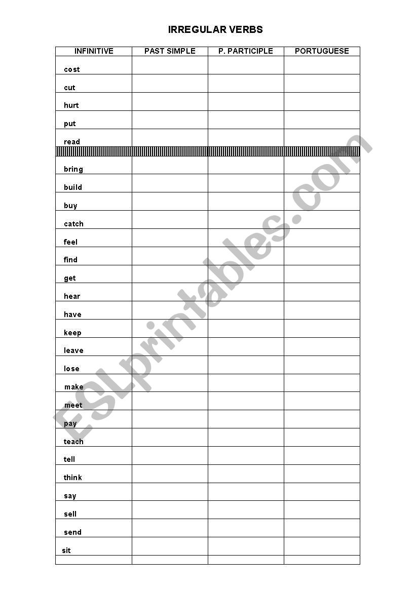 irregular verbs worksheet