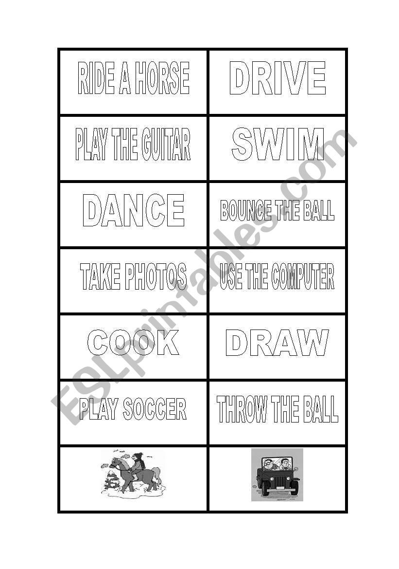 Action memory game worksheet