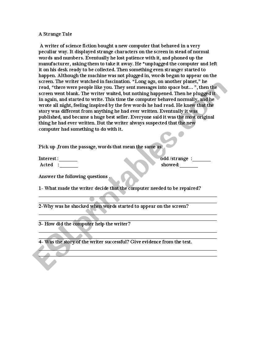 A strange tale worksheet