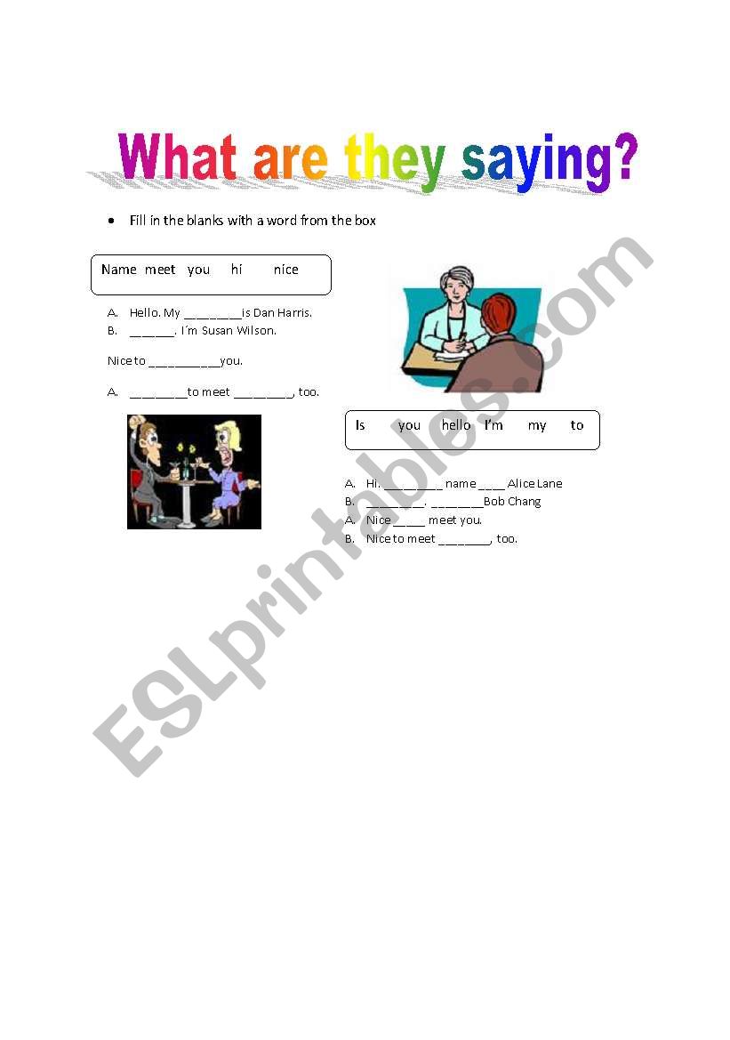 what are they saying? worksheet