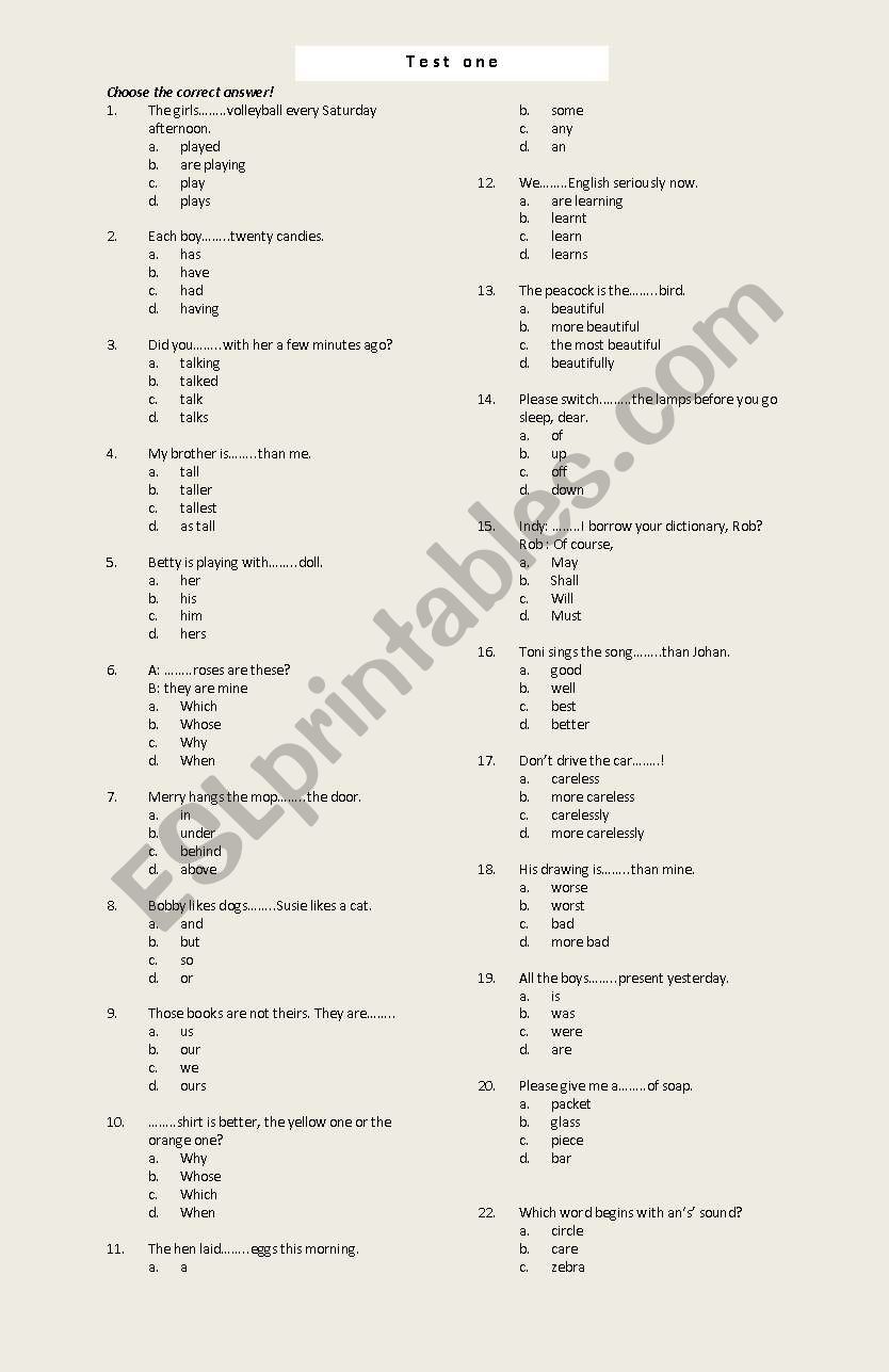 test one worksheet