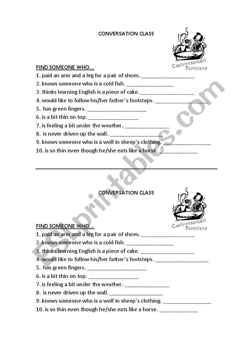 Find someone who... Idioms worksheet