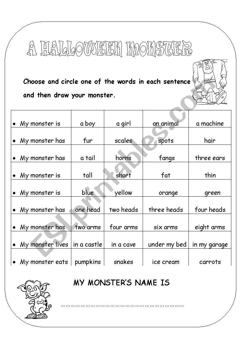 A Halloween monster worksheet