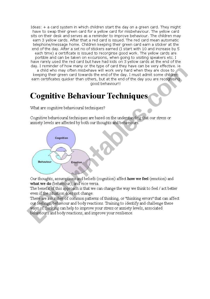 behaviour ideas worksheet