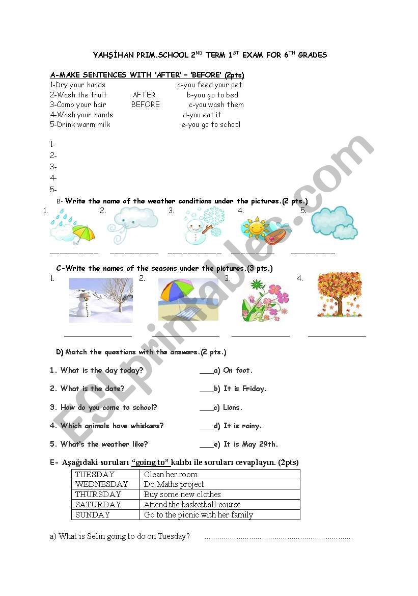 2nd term 1st exam for 6th grades