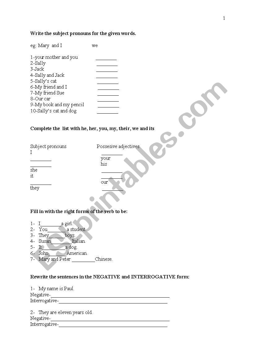 to be & Present Simple worksheet