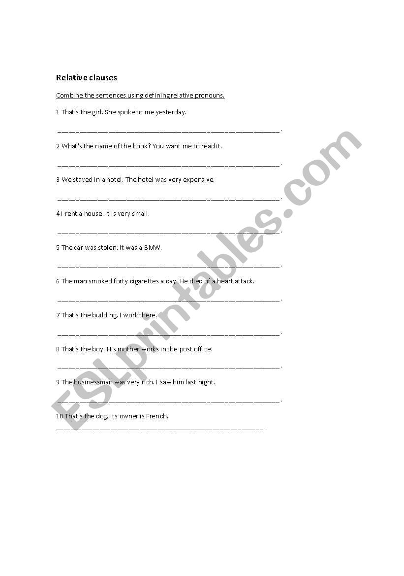 RELATIVE CLAUSES worksheet