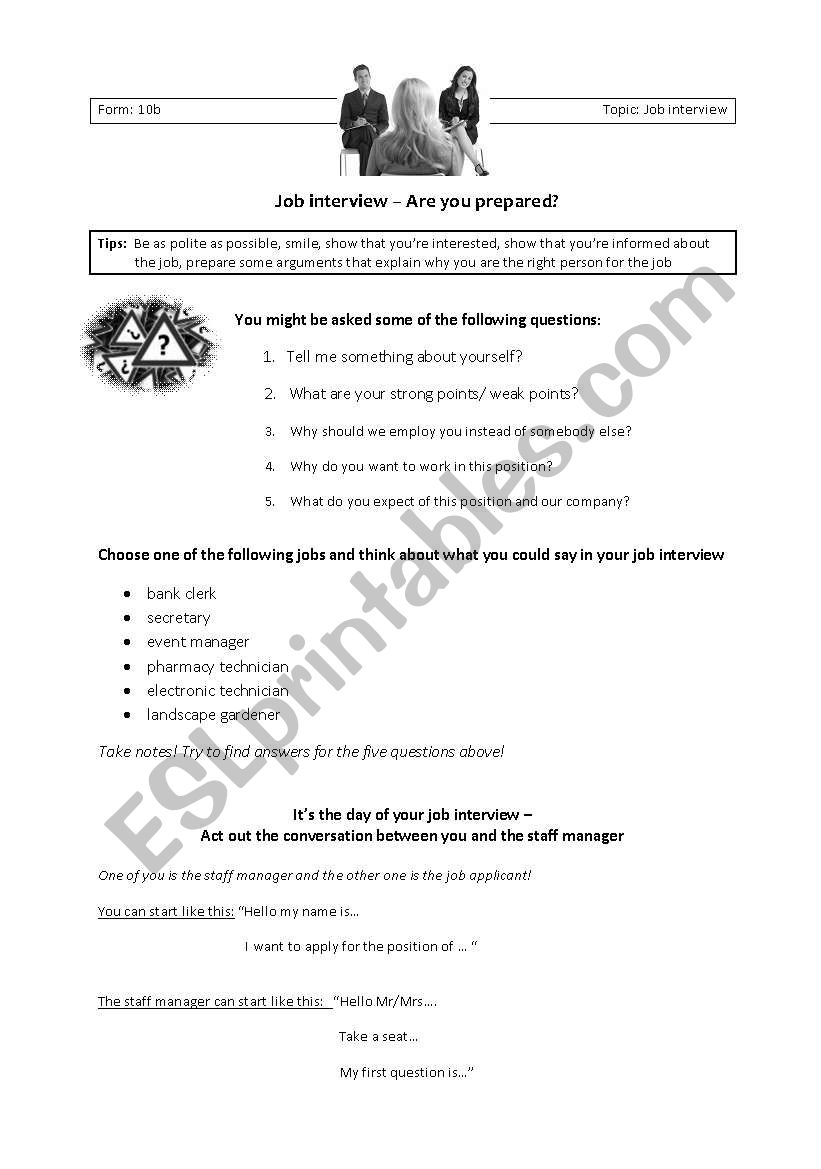 Job interview worksheet