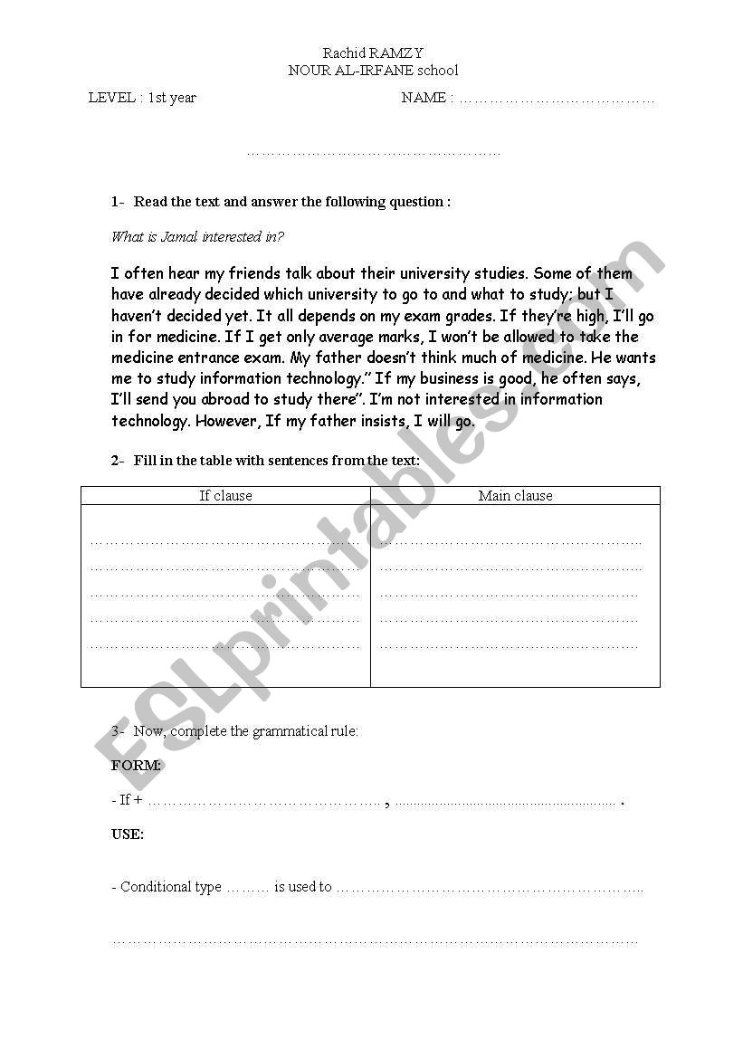 cnditional type one worksheet