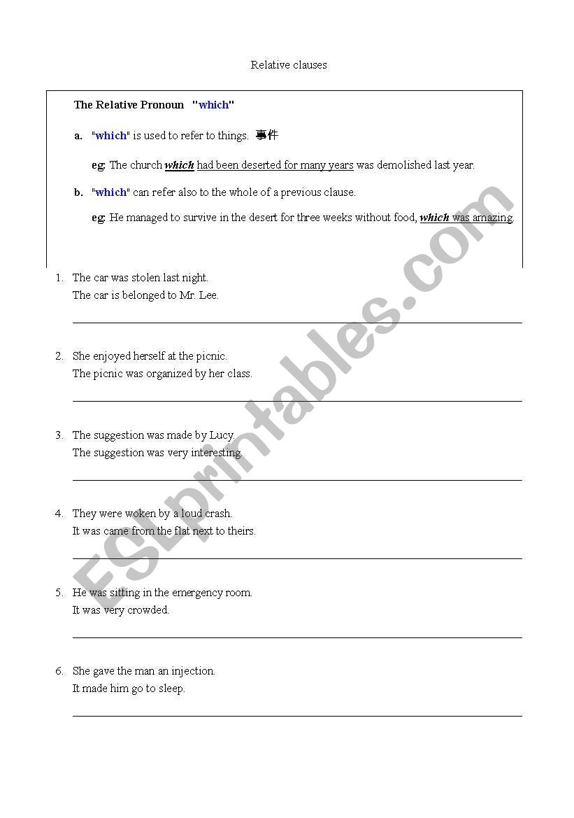 relative clause- which worksheet