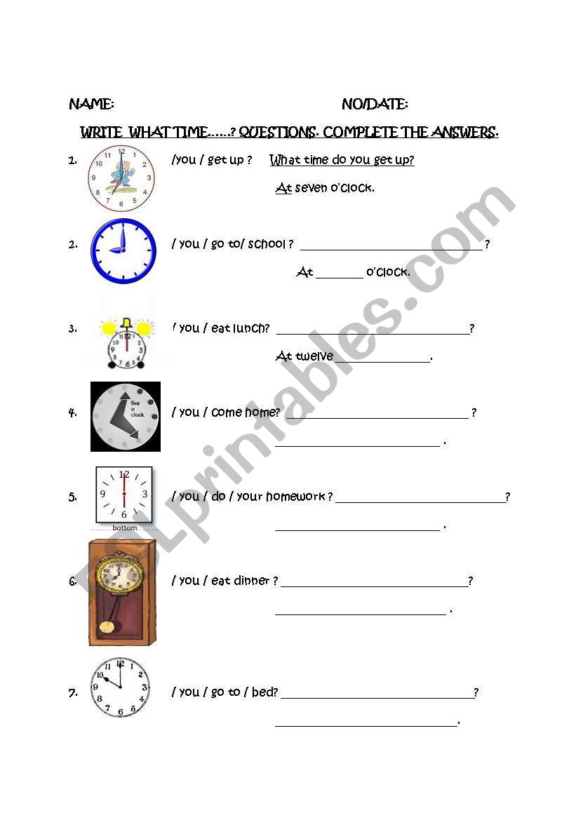 what time? worksheet