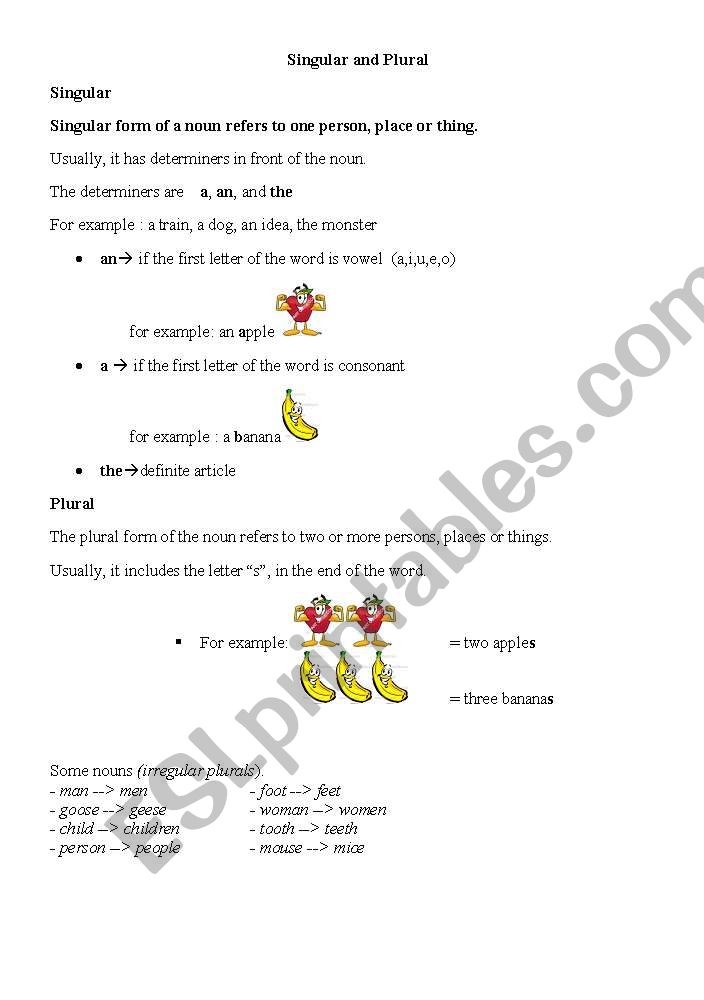 Singular and Plural worksheet