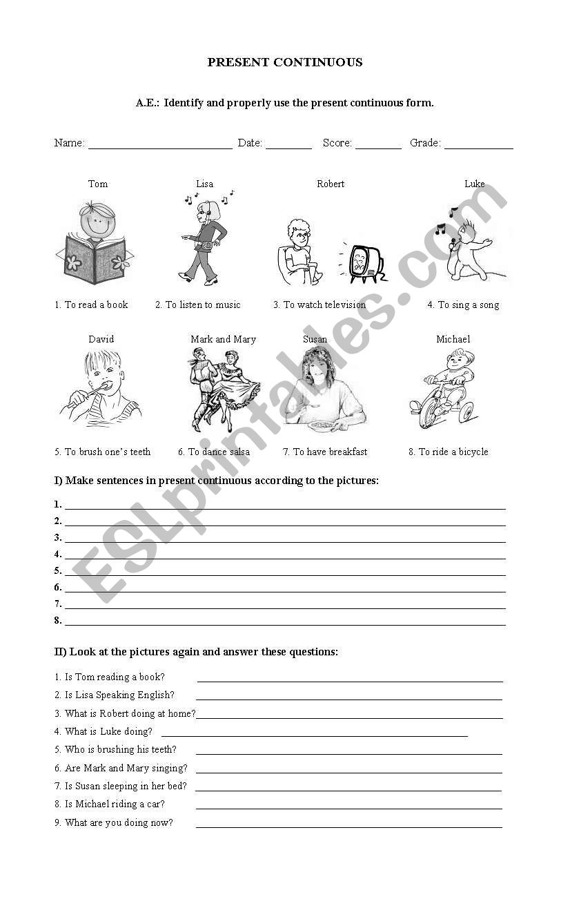 PRESENT CONTINUOUS worksheet