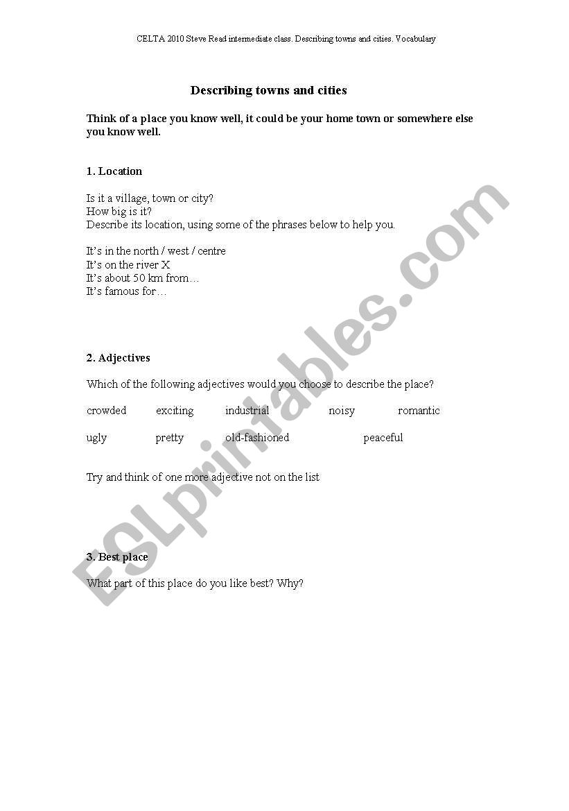 A place you know well worksheet