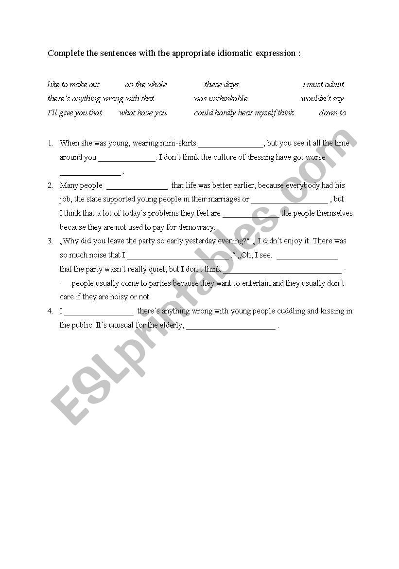 Idioms worksheet