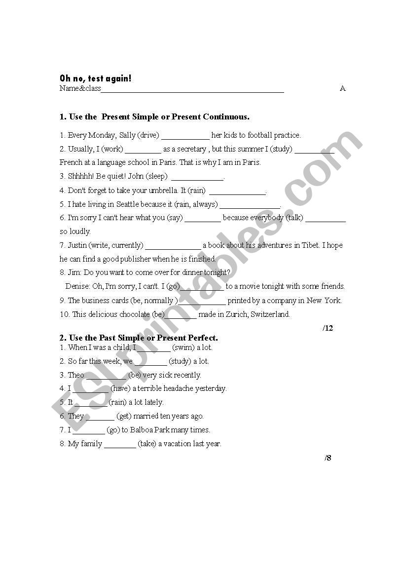 test worlsheet worksheet