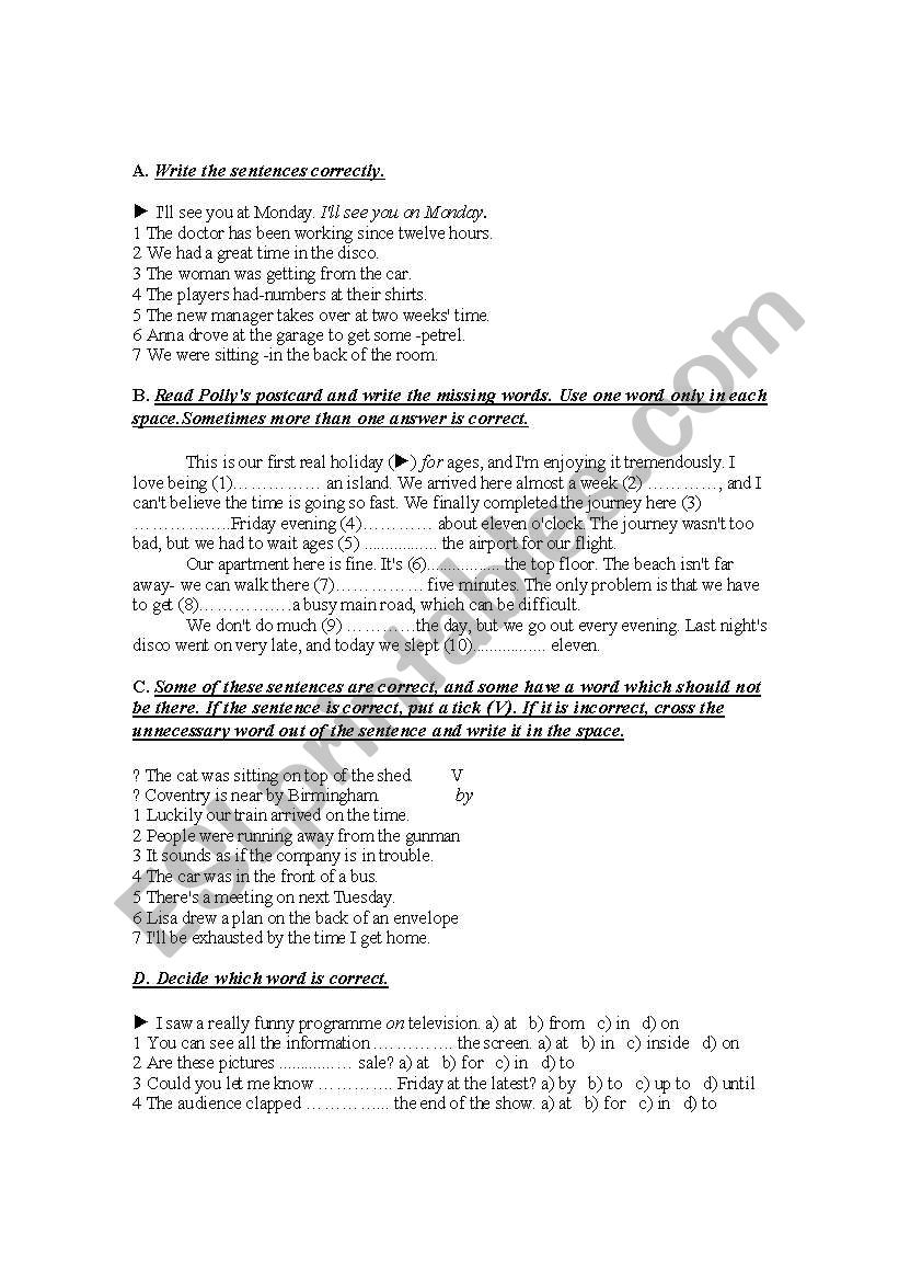 Preposition worksheet