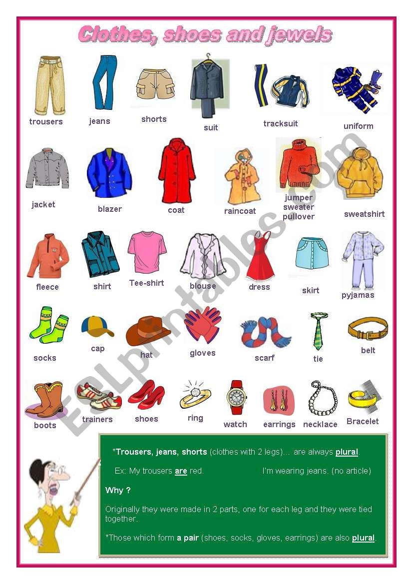 Clothes, shoes, jewels elementary (editable) - ESL worksheet by ludique22