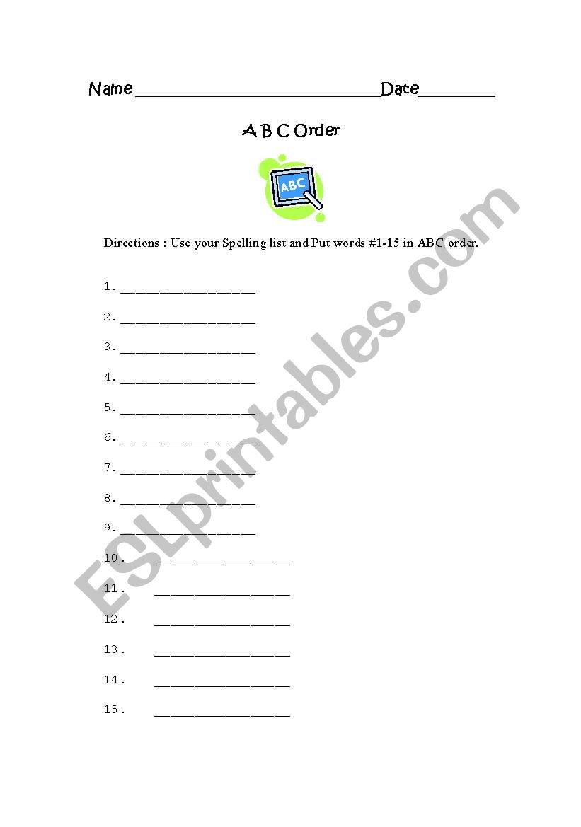 ABC order worksheet