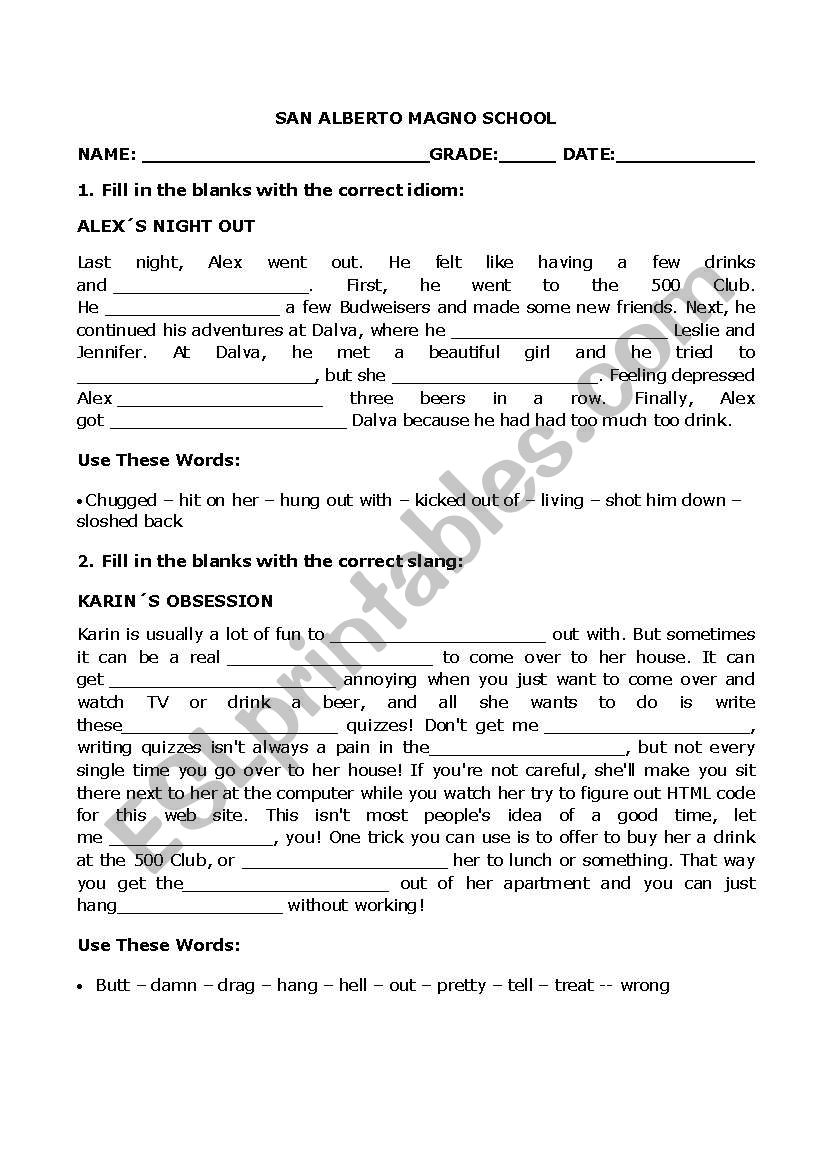 idioms worksheet