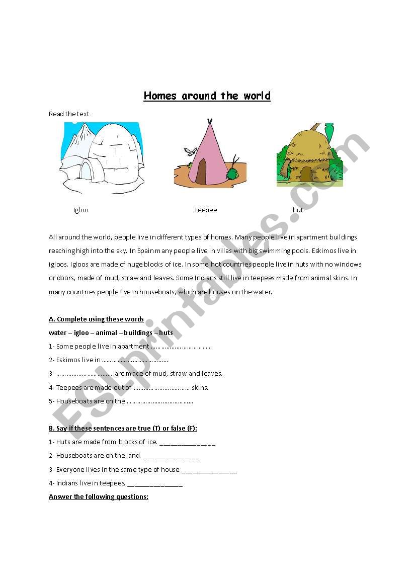 houses of the world worksheet