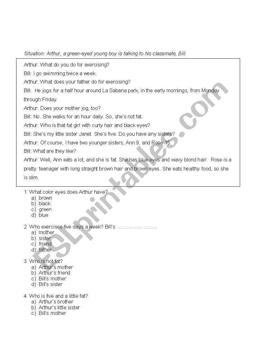 physical appearance  worksheet