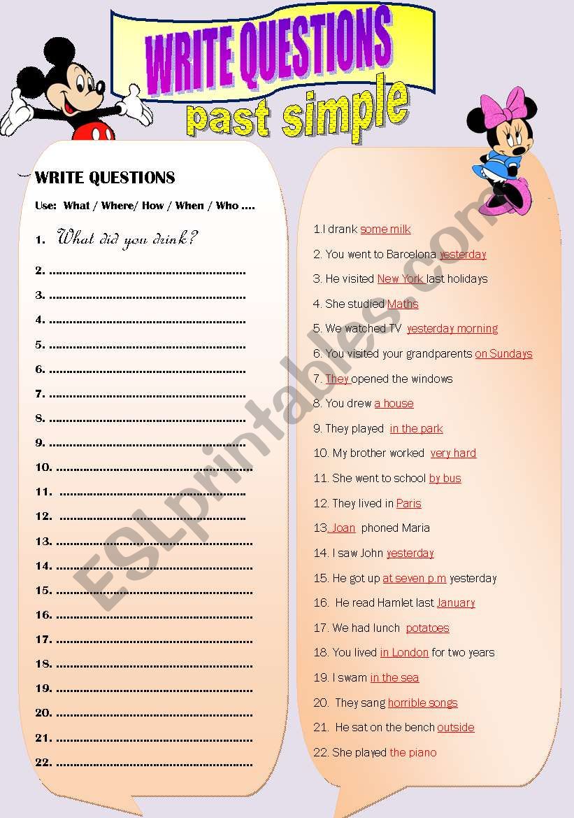 Past Simple Questions ESL Worksheet By Isabel2010