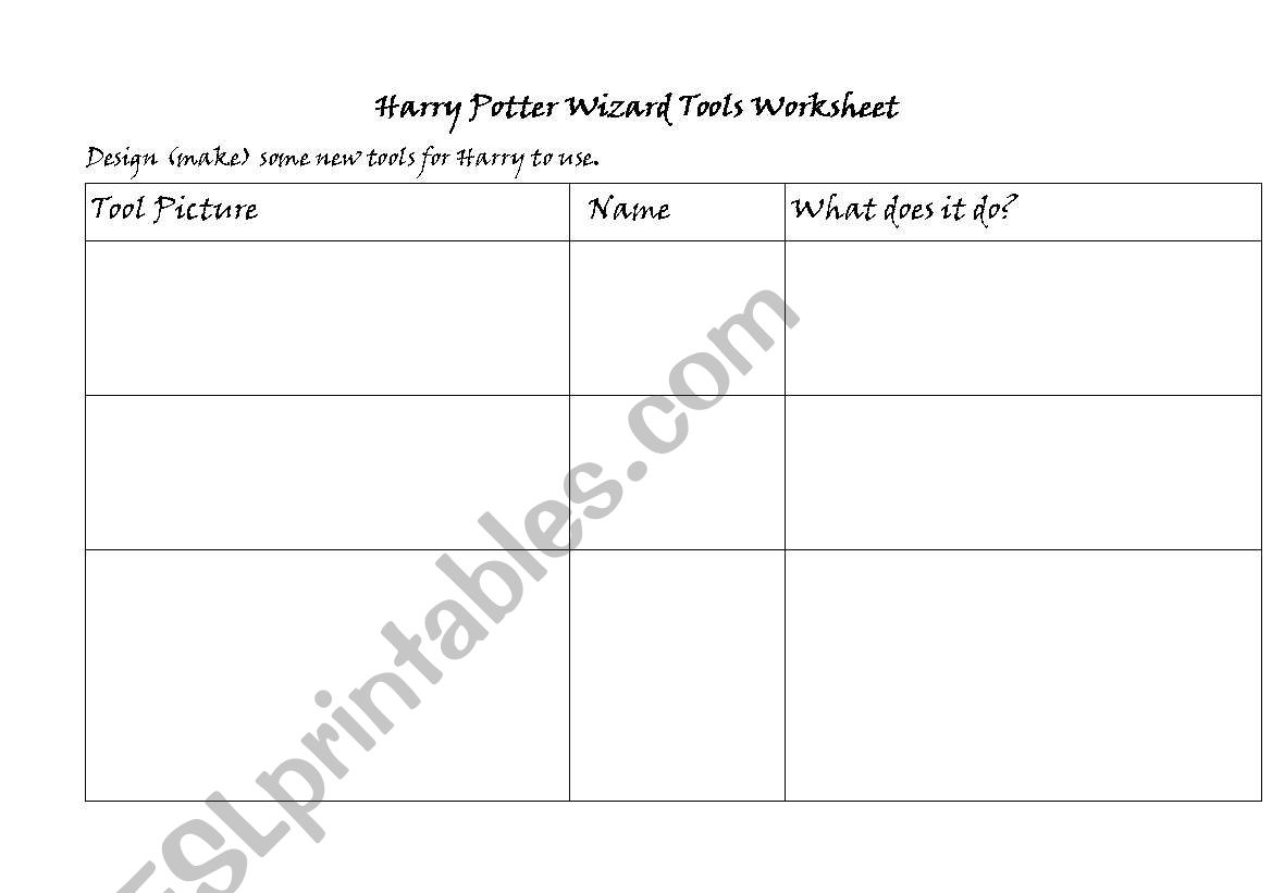 Harry Potters Magic Tools worksheet