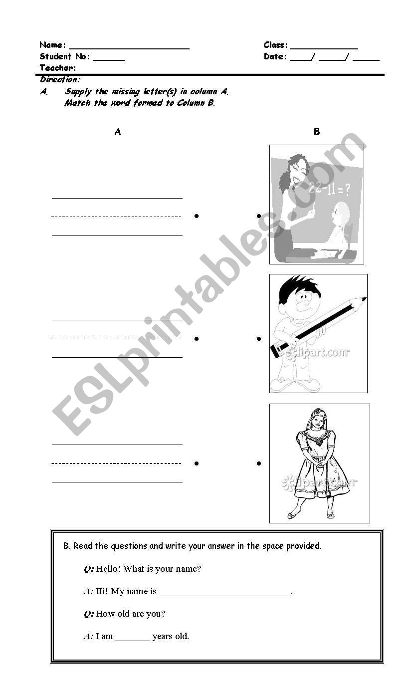 Teacher, Boy and Girl worksheet