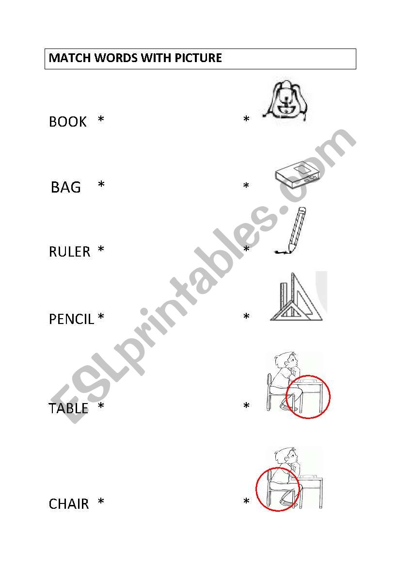things in a classroom worksheet