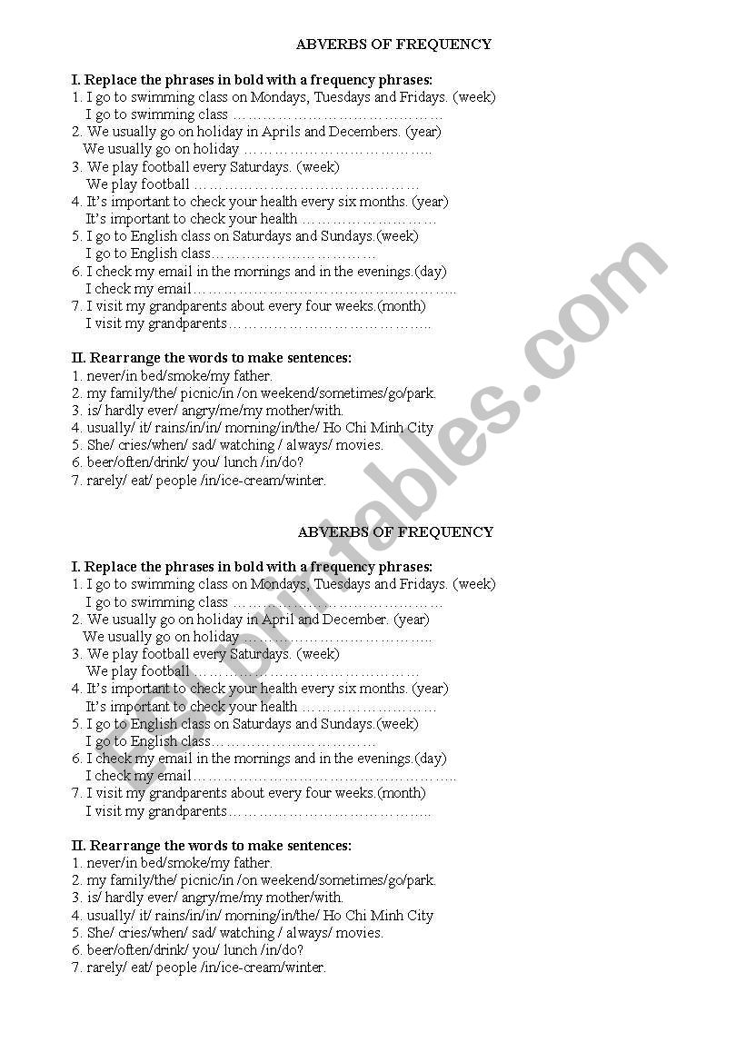 ADVERB S OF FREQUENCY worksheet