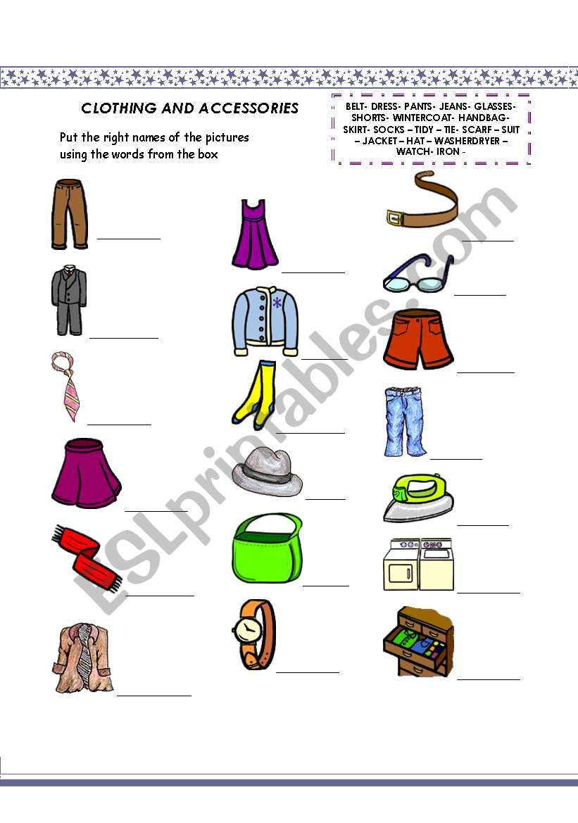 Clothing and accessories - ESL worksheet by teacherkatia