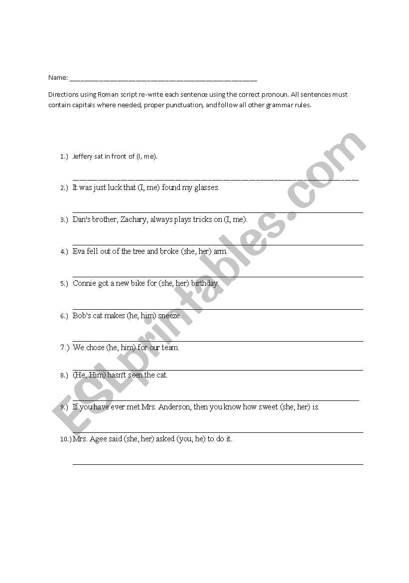 Pronouns worksheet