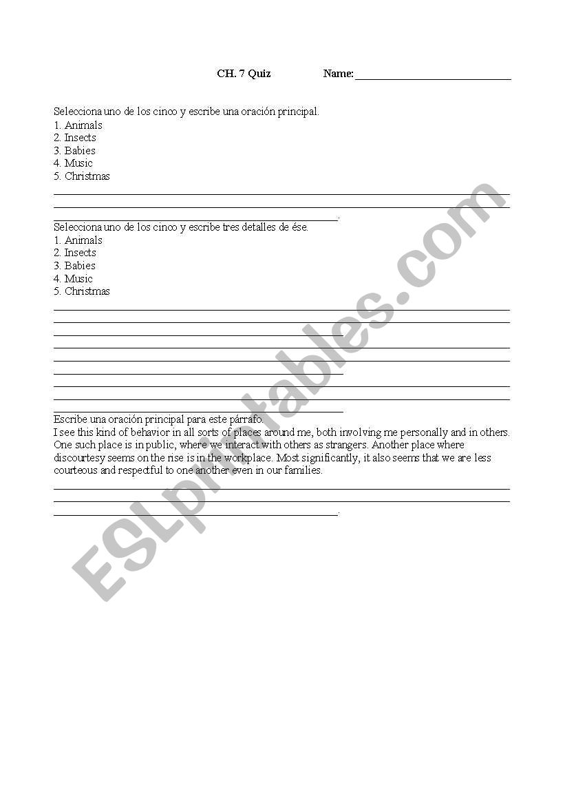 Sentence Test worksheet