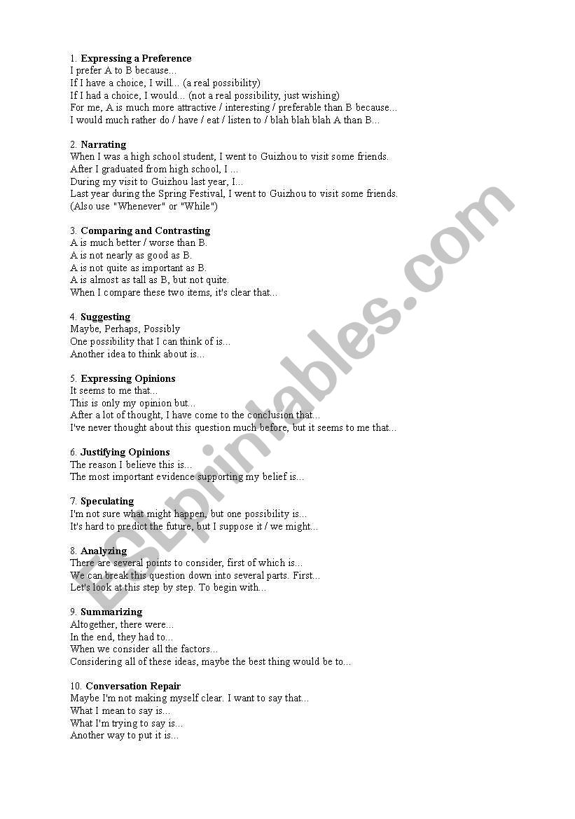 useful phrases worksheet